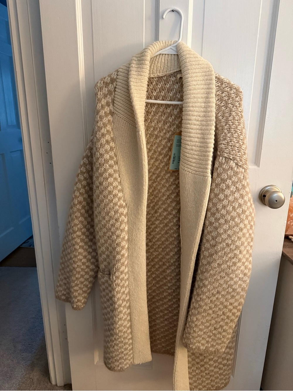 Faherty Cream and Beige Knit Shawl Collar Cardigan